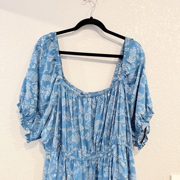 Torrid Blue Floral Mini Dress Puff Sleeve Smocked Fit & Flare Plus Size 2X Flowy - Picture 4 of 10